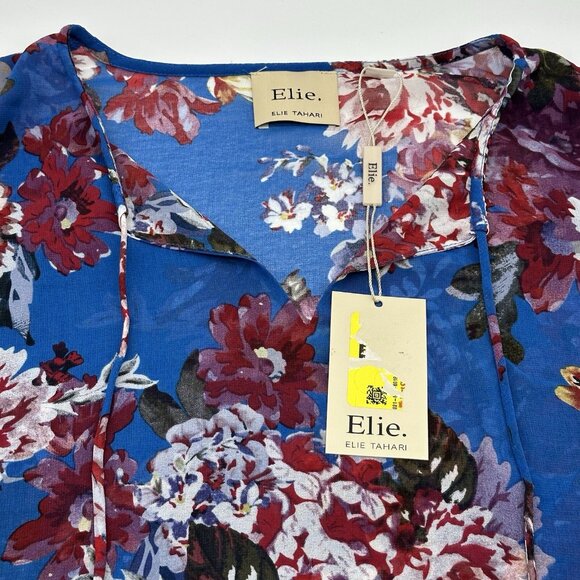 Elie Tahari Size XS Spring Blossom Print Sheer Chiffon Long Sleeve Blouse NWT - Picture 4 of 11